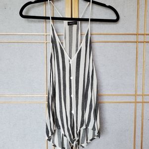 Black White Stripe Tie Front Top